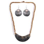 Carved Shell, Bronze Seed Bead Necklace (20 in) and Earrings