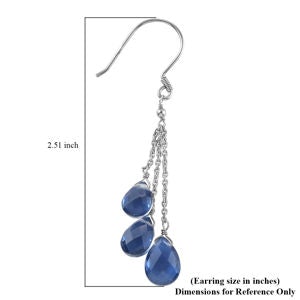 Ceylon Blue Quartz Dangle Earrings in Platinum Over Sterling Silver