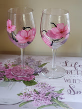 Load image into Gallery viewer, Set of 2 Hand Painted Cherry Blossom Wine Glasses Wine Glass Whimsicalia 
