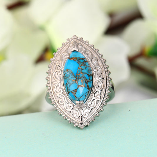 Chestnut Brine Turquoise Marquise Sterling Silver Ring Size 7