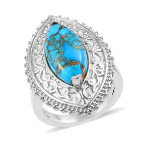Chestnut Brine Turquoise Marquise Sterling Silver Ring Size 7