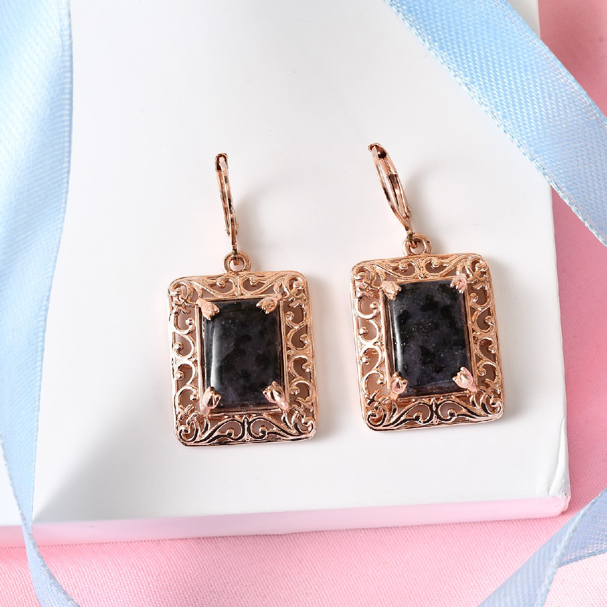 Constituted Tanzanite & Thai Black Spinel 14k Rose Gold Earrings