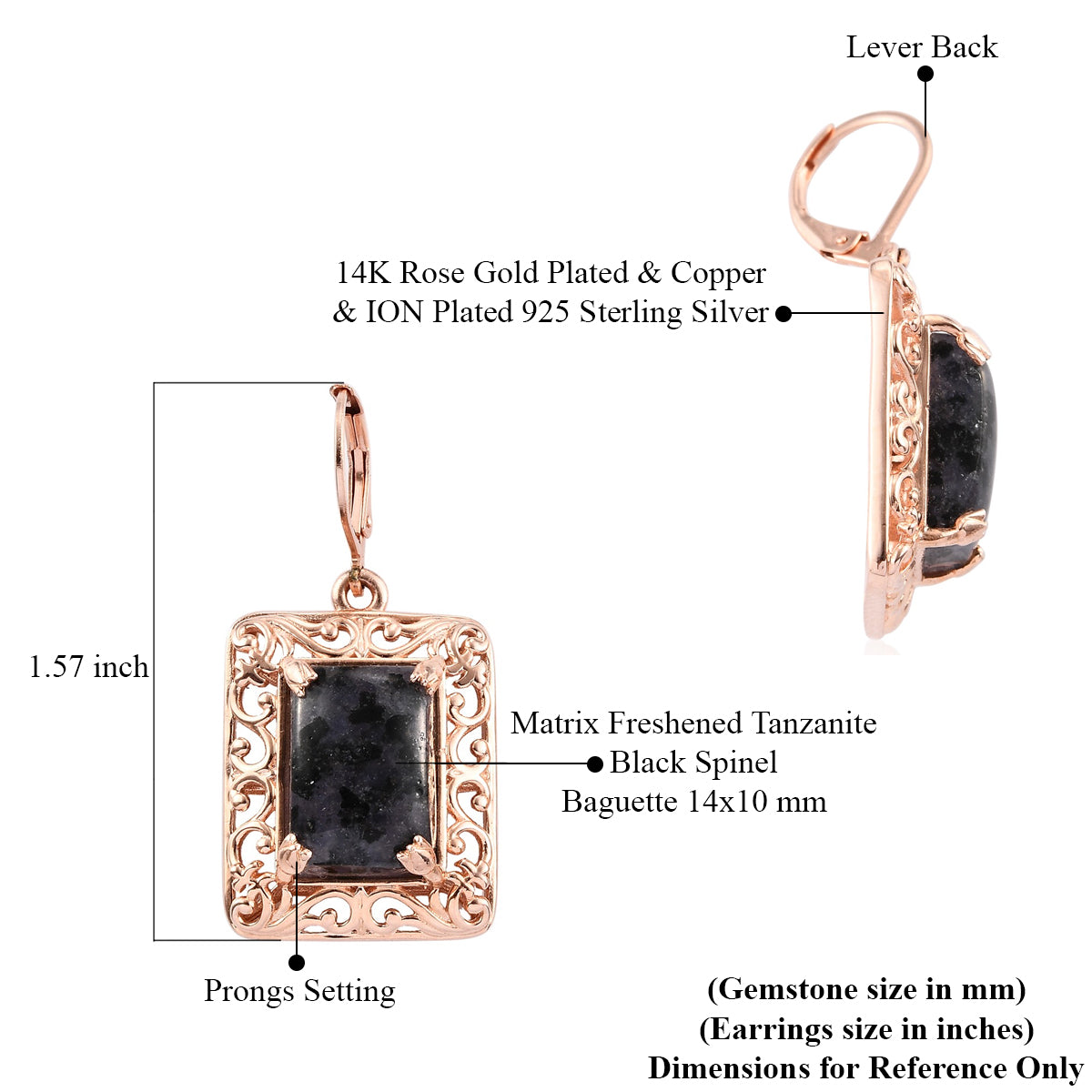 Constituted Tanzanite & Thai Black Spinel 14k Rose Gold Earrings