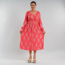 Load image into Gallery viewer, Coral or Navy Rayon Button Front Midi Dress with Smocking
