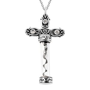 Shungite Austrian Crystal, Glass Cross Bottle Necklace 20 Inches