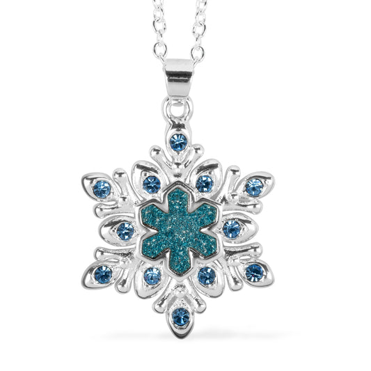 Necklace, Authentic Disney Frozen Light Blue Austrian Crystal and Aqua Glitter Enamel Snowflake Pendant Necklace