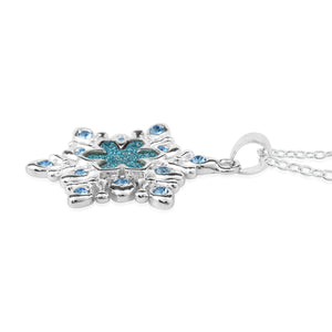 Necklace, Authentic Disney Frozen Light Blue Austrian Crystal and Aqua Glitter Enamel Snowflake Pendant Necklace