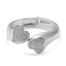 Load image into Gallery viewer, Double Heart Open End Cuff Bracelet in Silver, Gold or Rosetone
