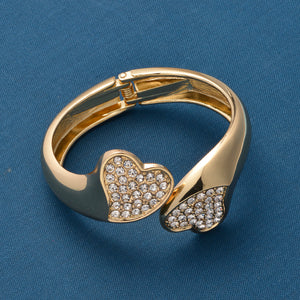 Double Heart Open End Cuff Bracelet in Silver, Gold or Rosetone