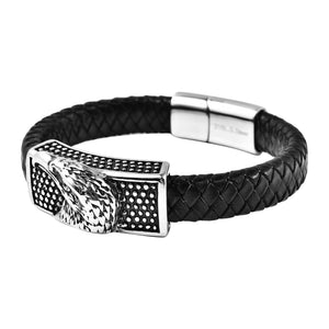 Men's Eagle Bracelet in Genuine Leather and Black Oxidized Stainless Steel