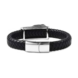 Men's Eagle Bracelet in Genuine Leather and Black Oxidized Stainless Steel