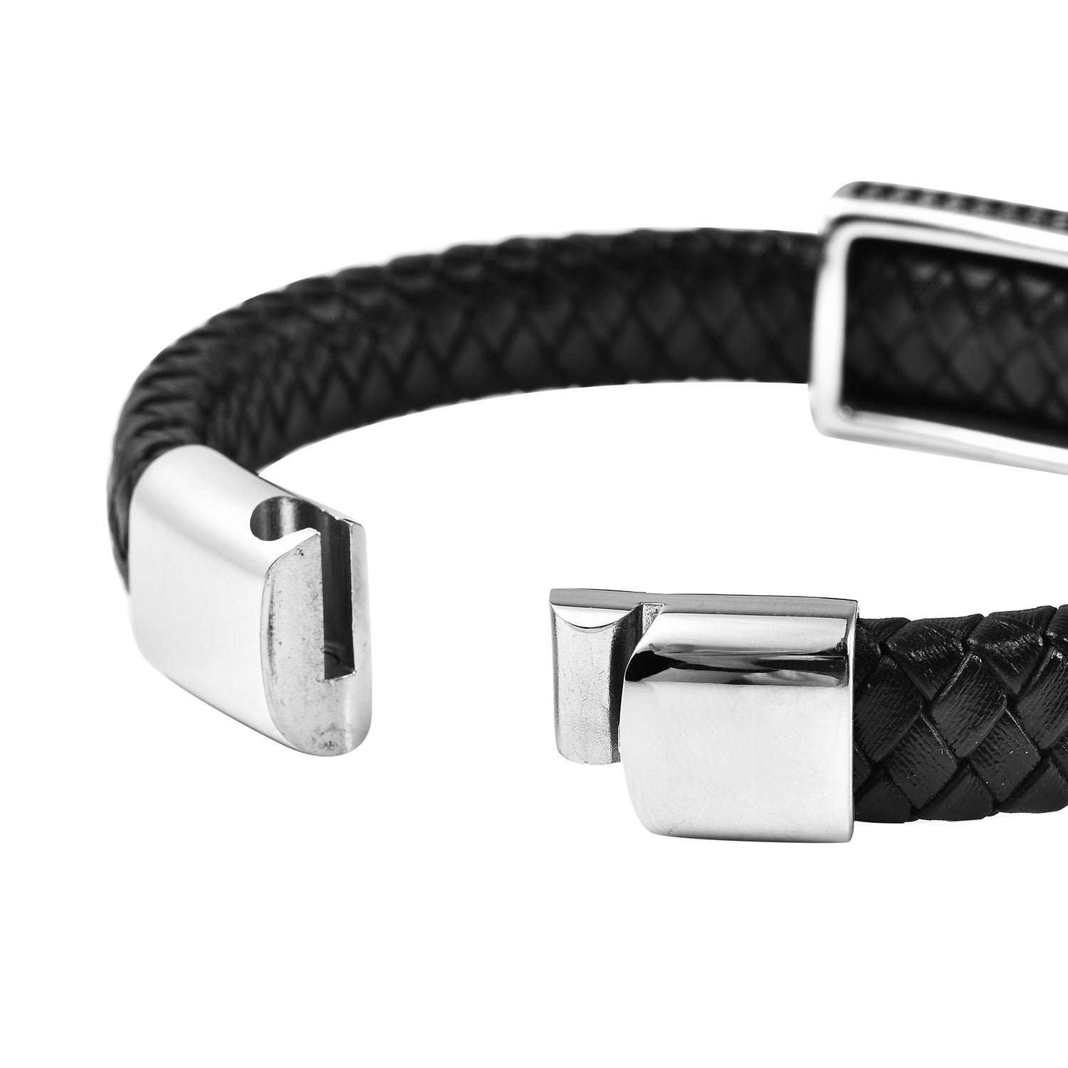 Men's Eagle Bracelet in Genuine Leather and Black Oxidized Stainless Steel