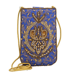 Embroidered Beaded Royal Blue Crossbody Potli Pouch