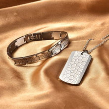 Load image into Gallery viewer, Men&#39;s Bracelet and Honey Comb  and Textured Dog Tag Pendant Necklace
