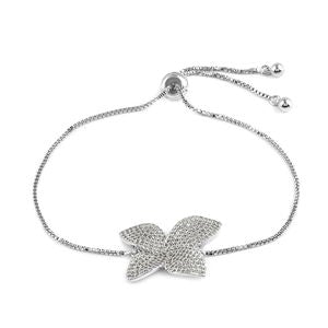 Simulated Diamond Floral Adjustable Bolo Bracelet