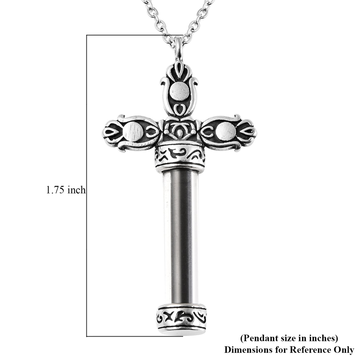 Shungite Austrian Crystal, Glass Cross Bottle Necklace 20 Inches