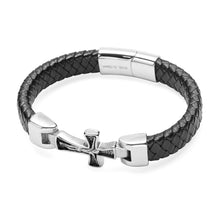 Load image into Gallery viewer, Genuine Leather Braided Strand Cross Bracelet Unisex
