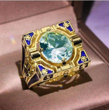 Load image into Gallery viewer, Unique Square Enameled 14k YG Aquamarine Ring
