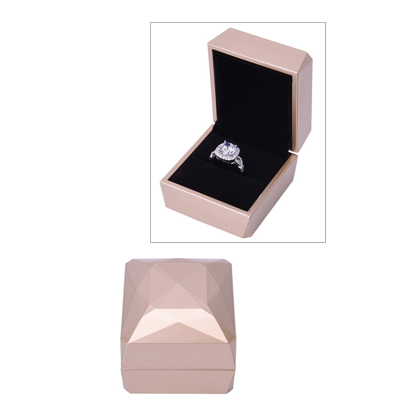 Lighted Ring and Earrings Box, Blue Velvet