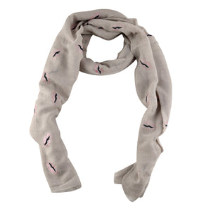 Grey Feather Print Pattern Scarf Cotton and Viscose