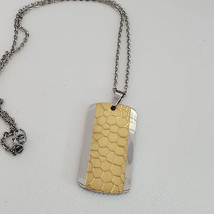 Men's Bracelet and Honey Comb  and Textured Dog Tag Pendant Necklace