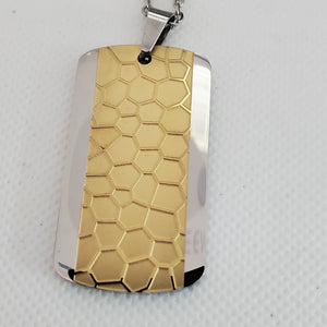 Men's Bracelet and Honey Comb  and Textured Dog Tag Pendant Necklace