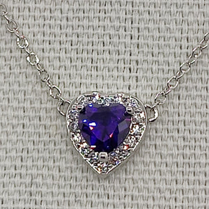 Halo Shapphire  or Alexandrite Heart Silver Necklace