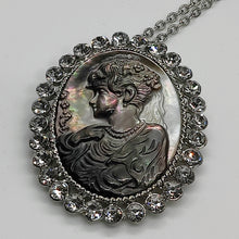 Load image into Gallery viewer, Women&#39;s Cameo and White Austrian Crystal Pendant Necklace
