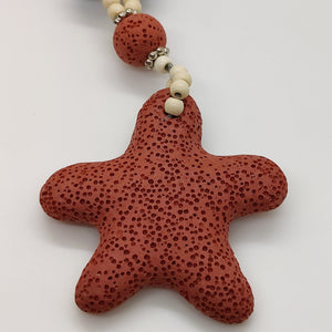 Multi Color Lava, Freshened White and Blue Howlite Beaded Star Charm Necklace 28 Inches in Silvertone 215.50 ctw