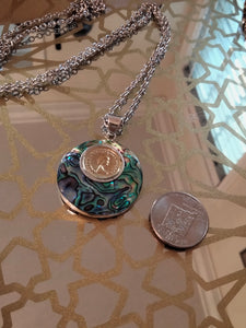 Unisex Abalone Shell Coin Pendant in Sterling Silver With Free Premium Chain