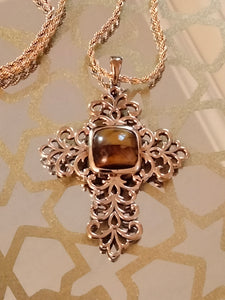 Artisan South African Tigers Eye Cross Necklace with Free Premium Chain
