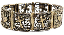 Load image into Gallery viewer, Intricate 2 Tone Cross and Heart Bracelet
