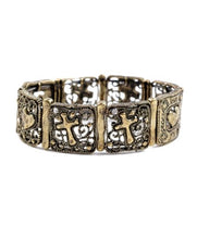 Load image into Gallery viewer, Intricate 2 Tone Cross and Heart Bracelet
