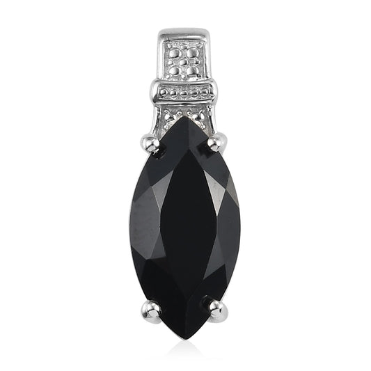 Natural Thai Black Spinel Solitaire Pendant in Platinum Bond