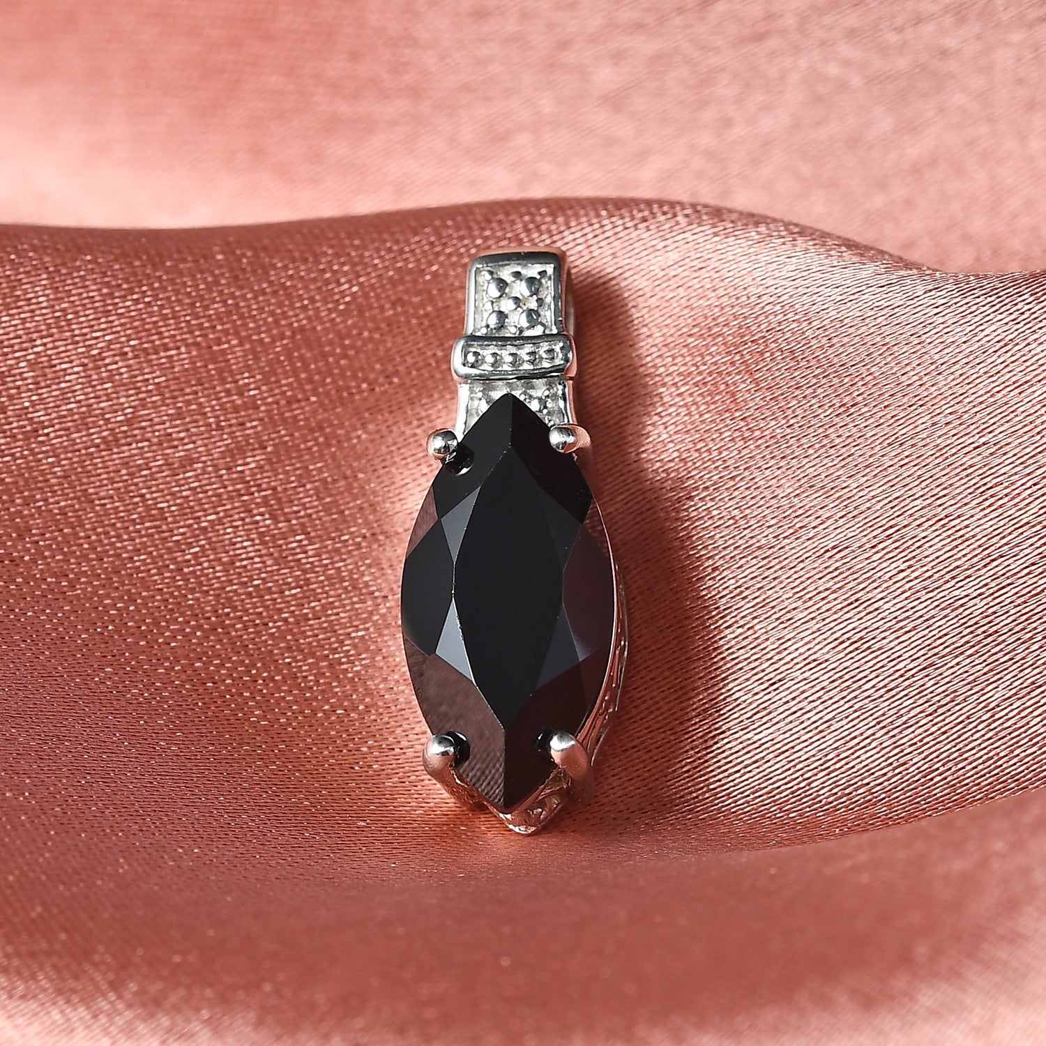 Natural Thai Black Spinel Solitaire Pendant in Platinum Bond