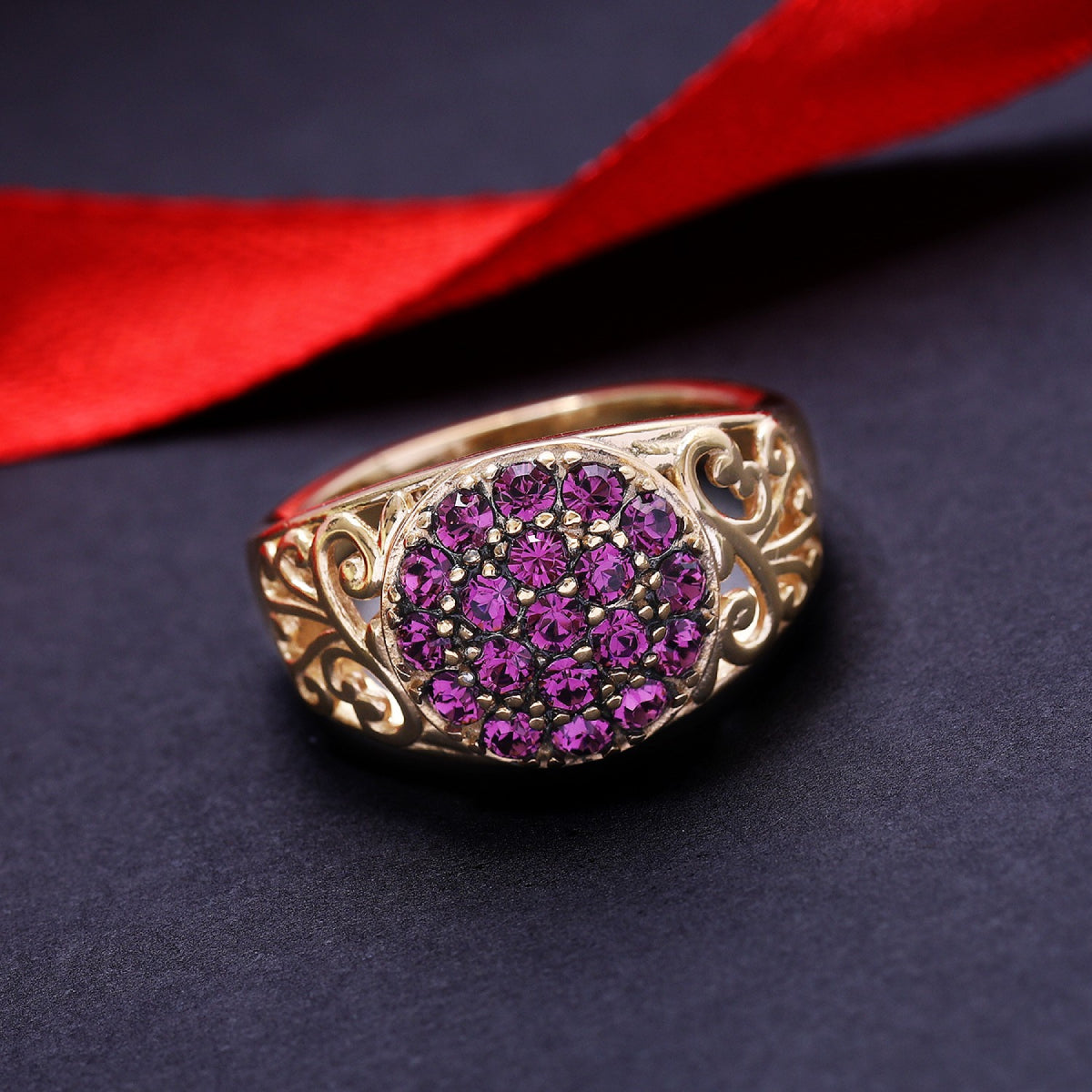 Karis Amethyst Crystal Cluster Ring in ION Plated 18K YG