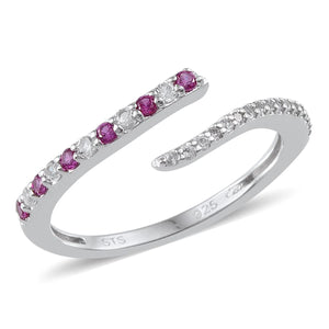 Lab Created Ruby and White Sapphire Bypass Ring in Sterling Silver Size 7
