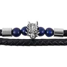 Load image into Gallery viewer, Men&#39;s Black Leather Dragon&#39;s Head and Lapis Lazuli Bracelet
