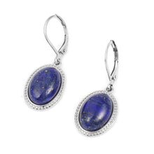 Load image into Gallery viewer, Lapis Lazuli and Blue Austrian Crystal Lever Back Earrings &amp; Bolo Bracelet in Stainless Steel - 62.40 CTW
