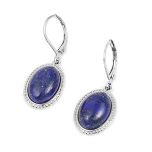 Lapis Lazuli and Blue Austrian Crystal Lever Back Earrings & Bolo Bracelet in Stainless Steel - 62.40 CTW