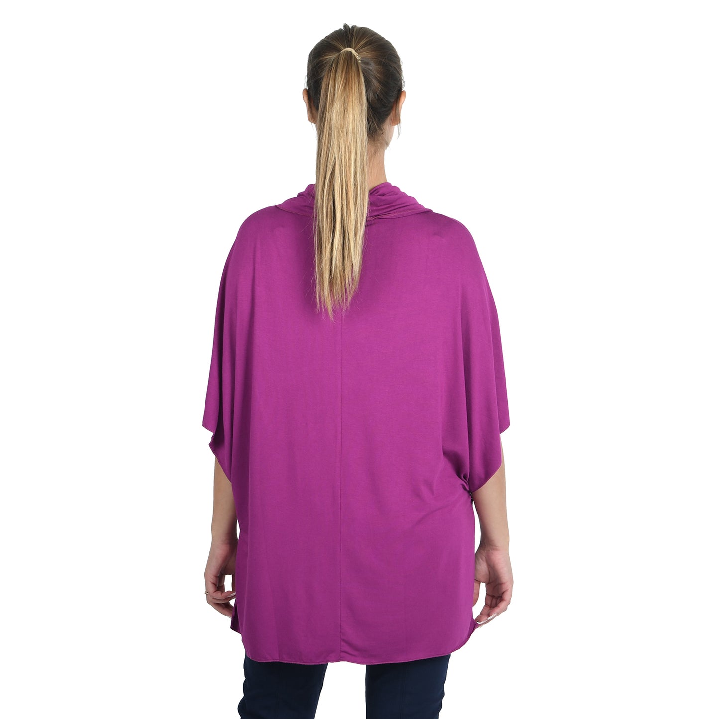 Viscose Blue or Magenta Loose Drape Cowl Neck Top