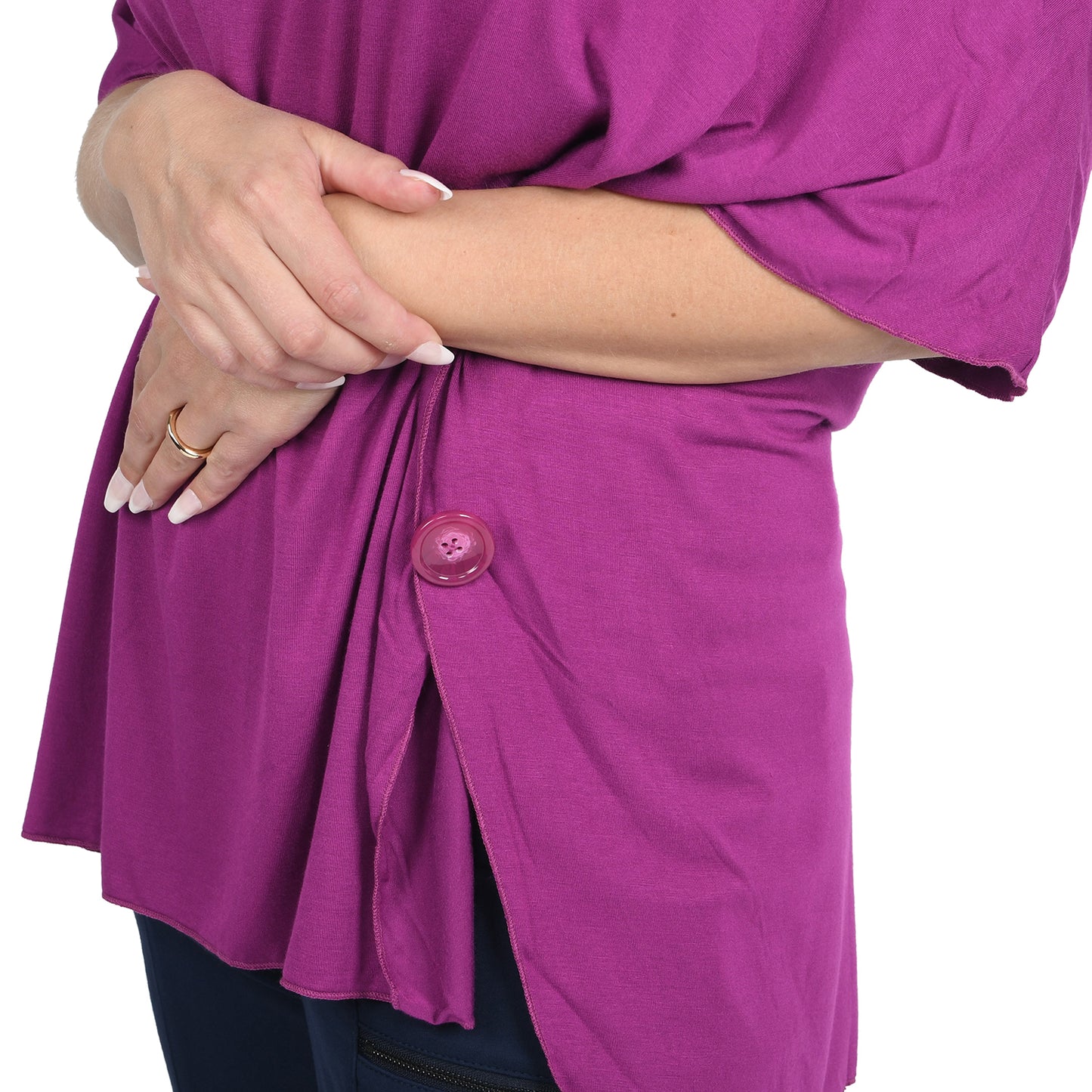 Viscose Blue or Magenta Loose Drape Cowl Neck Top