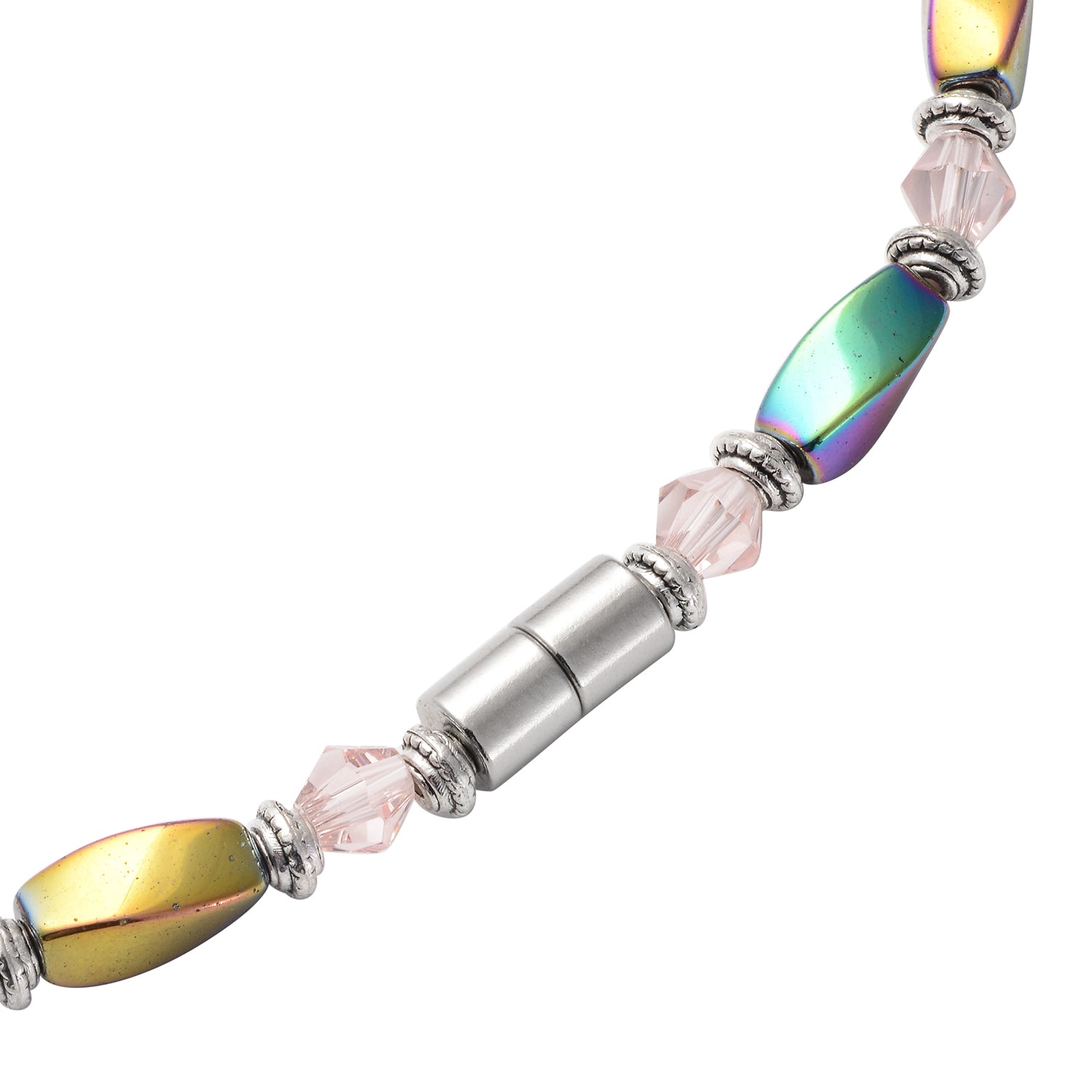 Magic Color Hematite and Pink Glass Beaded Necklace 28 Inches