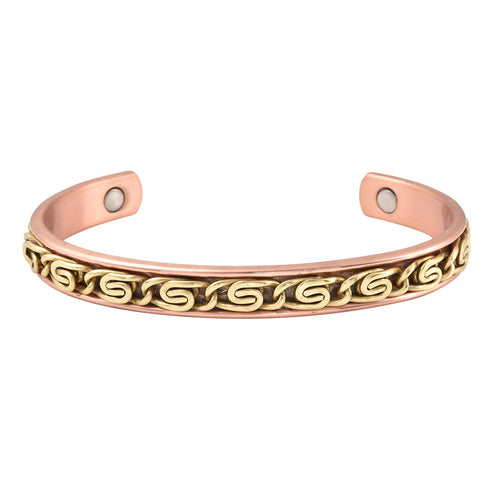Magnetic By Design Byzantine Chain Pattern Adjustable Cuff Bracelet in Rosetone