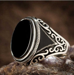 Products Men's Black Agate 925 Sterling Silver Ring