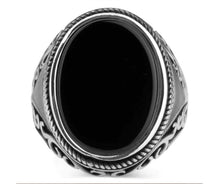 Load image into Gallery viewer, Products Men&#39;s Black Agate 925 Sterling Silver Ring
