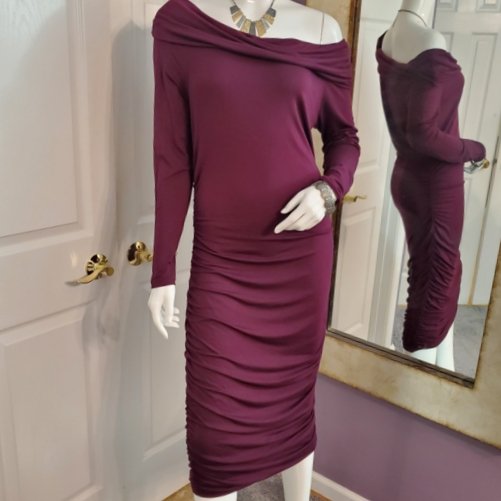 Bebe Merlot Off the Shoulder Pencil Dress - Sz Large