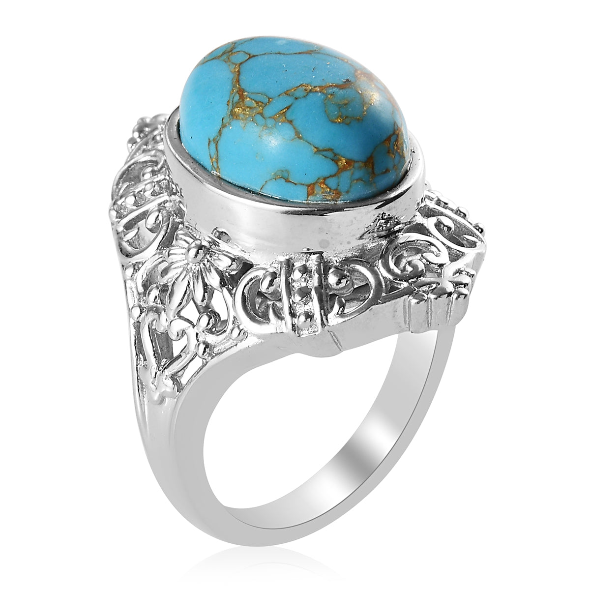 Native American Mojave Blue Turquoise Ring in Platinum Size 8