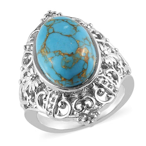 Native American Mojave Blue Turquoise Ring in Platinum Size 8