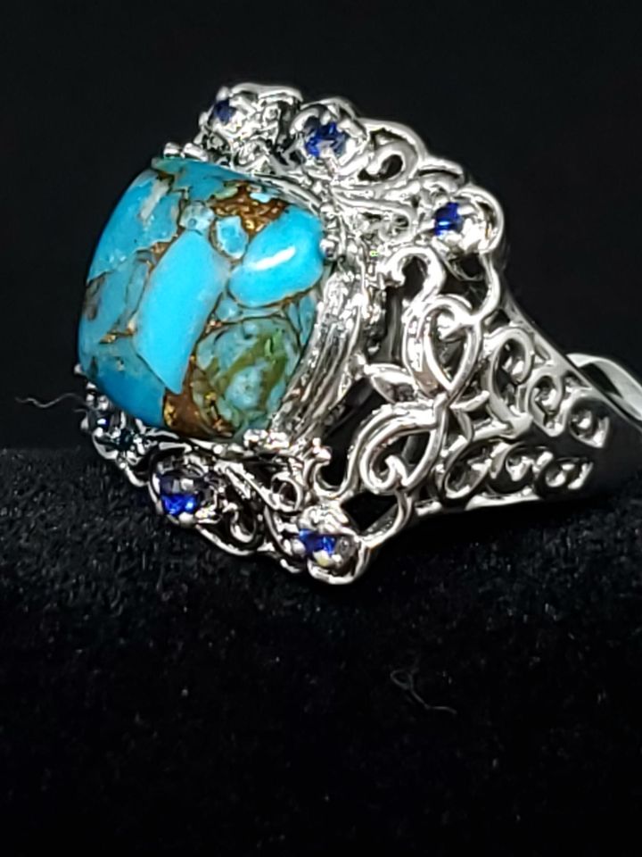 Mojave Blue Turquoise Silver Ring Size 7.5, 8